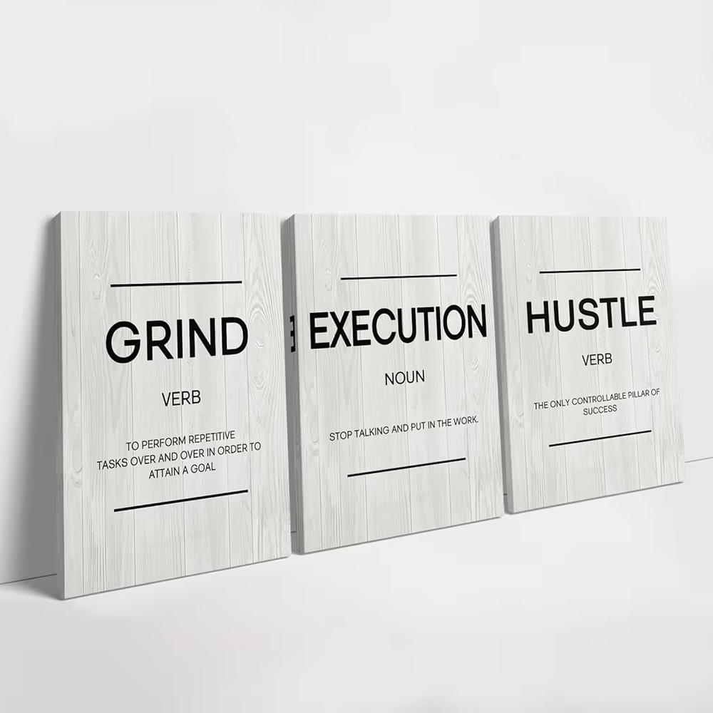 Motivational Wall Art Set - Grind, Execution, Hustle